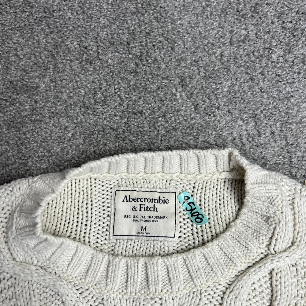 Abercrombie‎ & Fitch Sweater Womens Medium Cream Cable Knit Crewneck Pullover